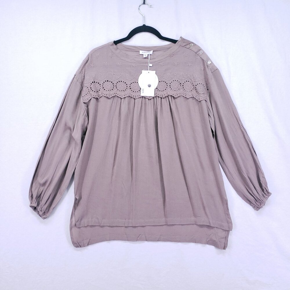 New Mittoshop Brown Lightweight Preppy Long Sleeve Relaxed Blouse Size S